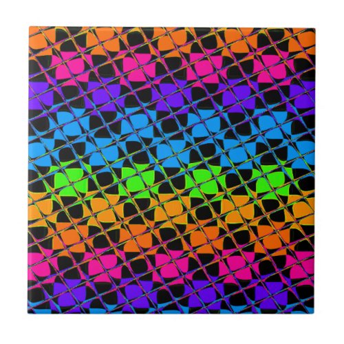 Multi colorful checkered rainbow mirror image ceramic tile