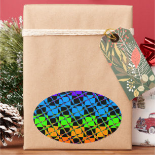 Multi colorful checkered rainbow mirror image oval sticker