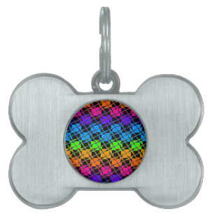 Multi colorful checkered rainbow mirror image pet ID tag
