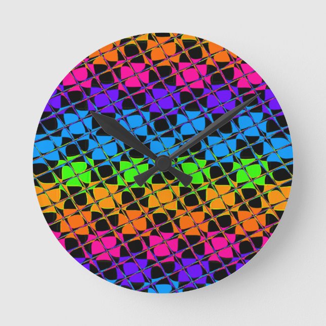 Multi colorful checkered rainbow mirror image round clock (Front)