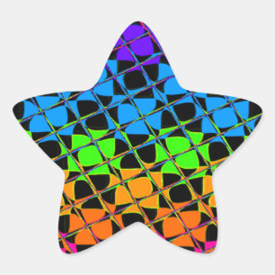 Multi colorful checkered rainbow mirror image star sticker
