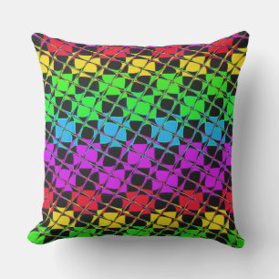 Multi colorful checkered rainbow mirror image throw pillow