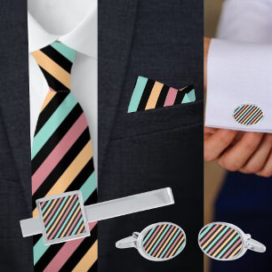 Multi Colorful Striped   Silver Finish Tie Bar