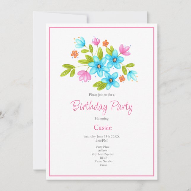 Multi Colorful Watercolor Bouquet Invitation (Front)