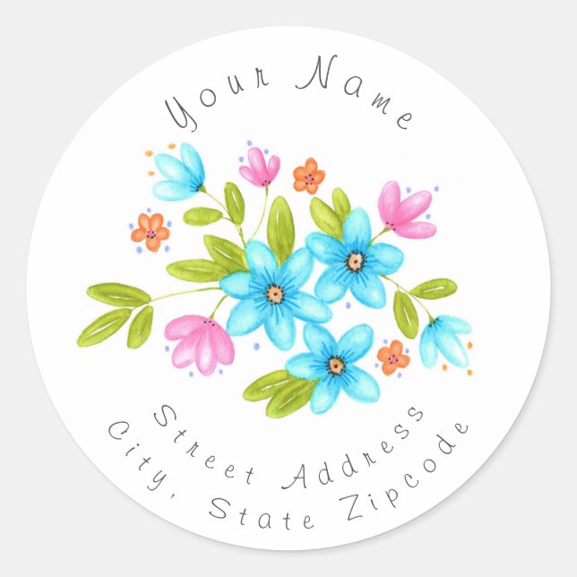 'Multi Colorful Watercolor Bouquet' Label (Front)