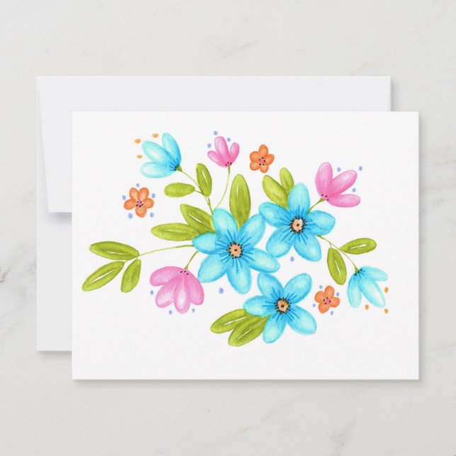 Multi Colorful Watercolor Bouquet Note Card (Front)