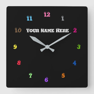 Multi Colors - Customizable - Choose Your Fonts Square Wall Clock