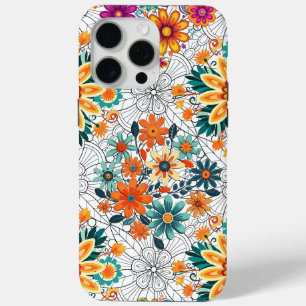 Multi-colors flower pots pattern. black iPhone 15 pro max case