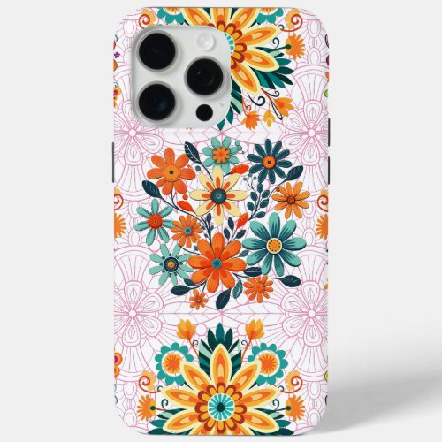 Multi_Colors Flower Pots Pattern _ Pink iPhone 15 Pro Max Case