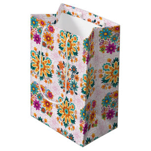 Multi-Colors Flower Pots Pattern - Pink Medium Gift Bag