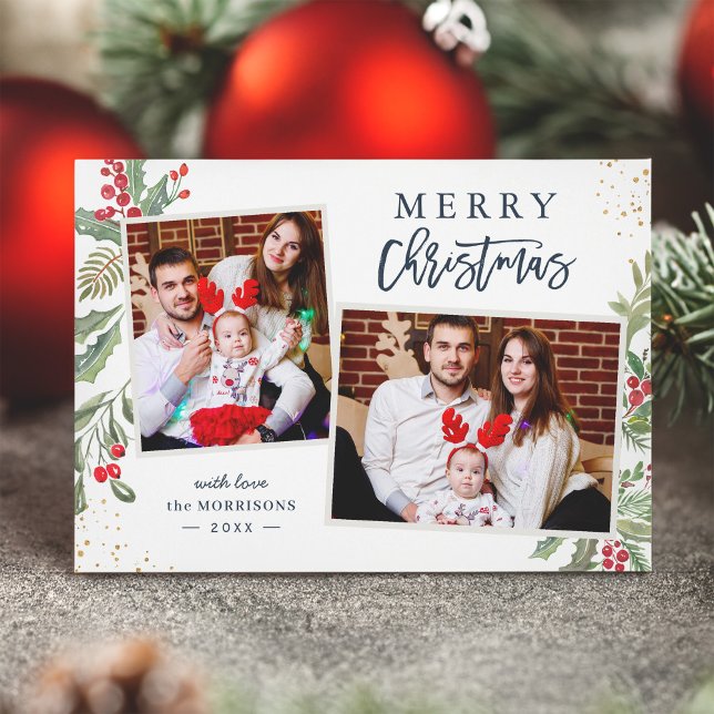 Multi Colors Winter Berries Christmas Family Photo Holiday Card (Creator Uploaded)