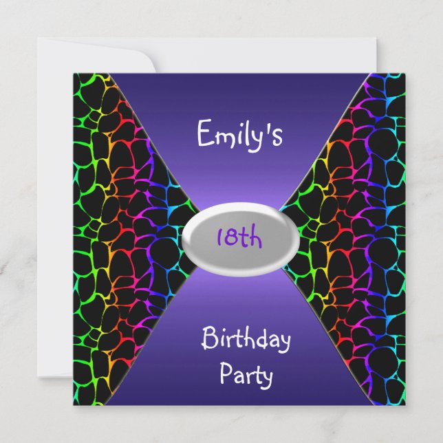 Multi Colour Animal Print 18th Birthday Party Invitation (Front)