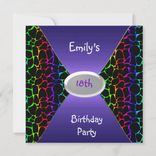 Multi Colour Animal Print 18th Birthday Party Invitation