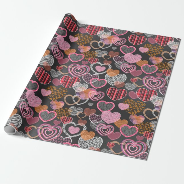 Multi Coloured Hearts Wrapping Paper (Unrolled)