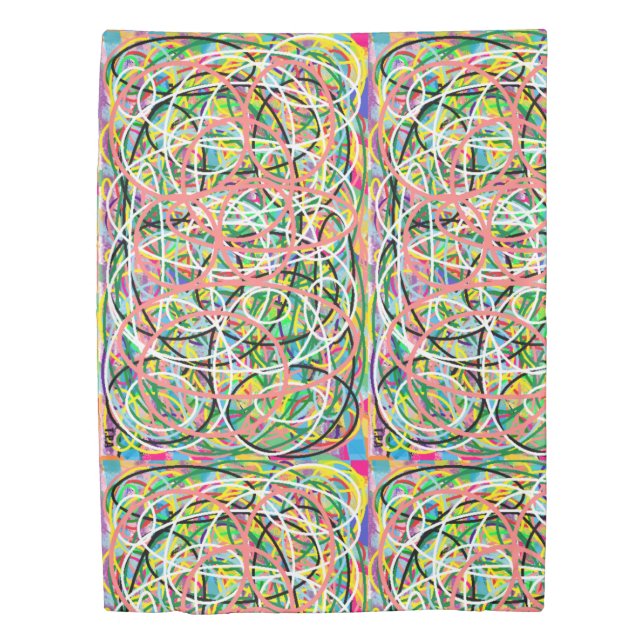 multi coloured pastel design pink yellow blue duvet cover (Front)