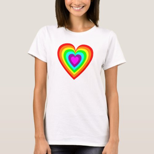 Multi Coloured Rainbow Love Heart T_Shirt
