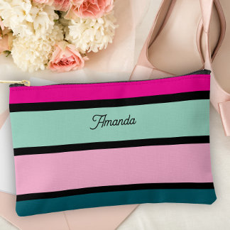 Multi coloured Striped Black Trendy Stylish Accessory Pouch