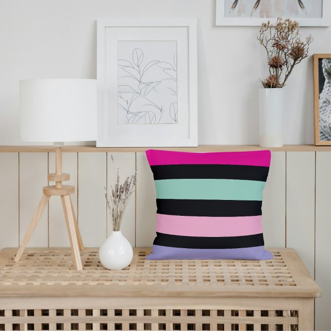 Multi coloured striped Cozy  Throw Pillow (Creator Uploaded)