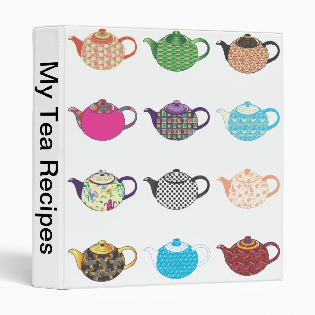 Multi-coloured Tea Kettles 3 Ring Binder (Front/Spine)
