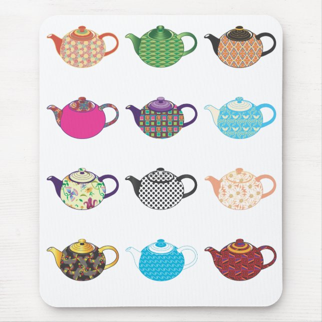 Multi-coloured Tea Kettles Mouse Pad (Front)