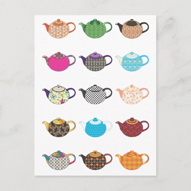 Multi-coloured Tea Kettles Postcard (Front)