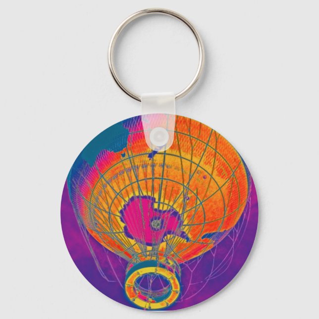Multi-coloured World Globe Balloon, Purple Sky Keychain (Front)
