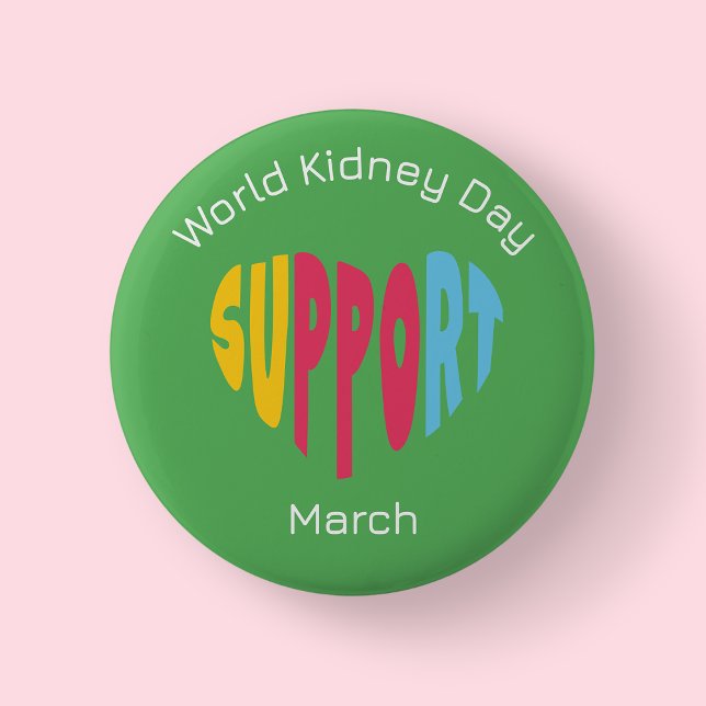 Multi Coloured - World Kidney Day  Button (Kidney)