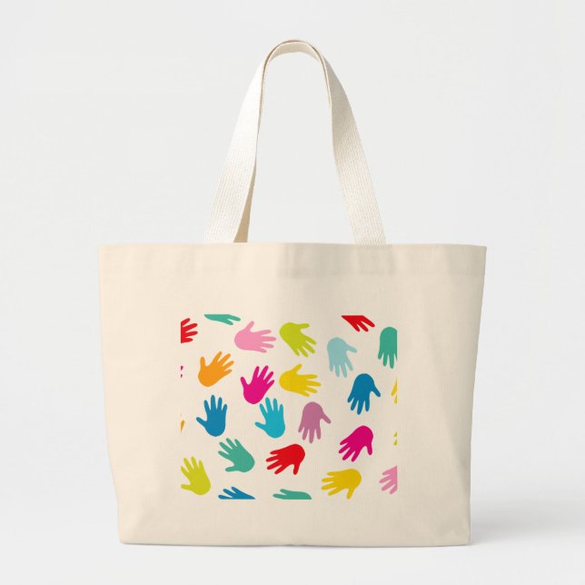 Multi Cultural Colorful Hands Large Tote Bag (Front)