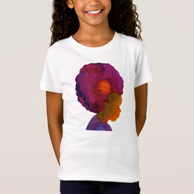 Multi-Cultural Pink Afro Silhouette Girls t-shirt (Front)