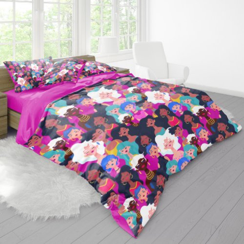 Multi_Cultural Womens Faces Pattern Pink Duvet Cover