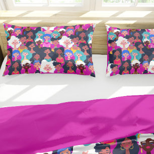 Multi-Cultural Women's Faces Pattern, Pink Pillow Case