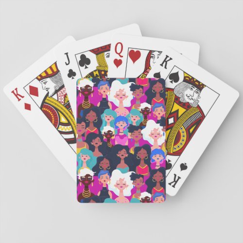 Multi_Cultural Womens Faces Pattern Playing Cards