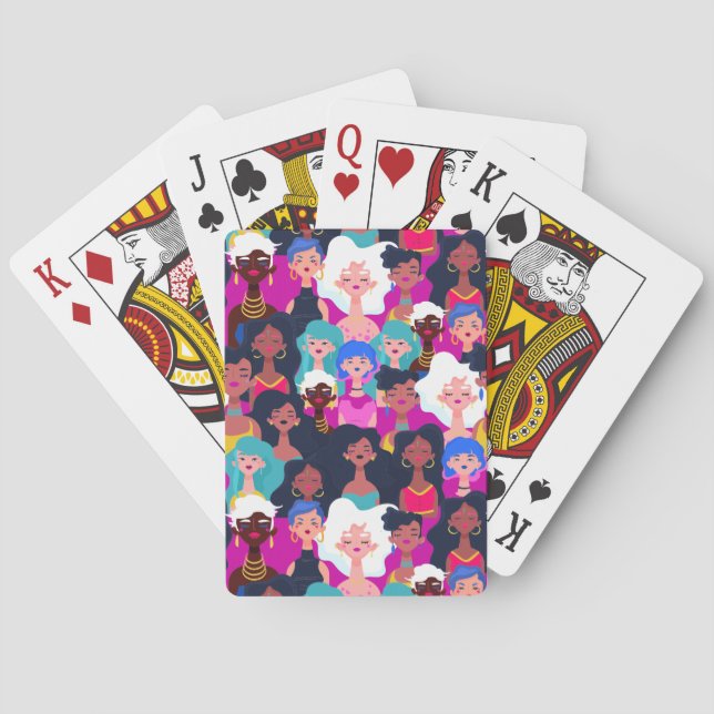 Multi-Cultural Women's Faces Pattern Poker Cards (Back)