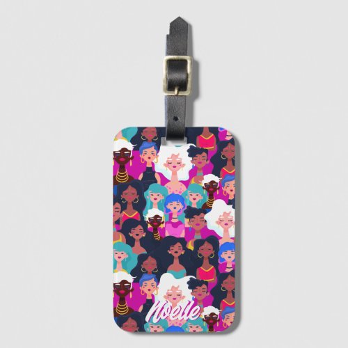 Multi_Cultural Womens Faces Pattern Your Name Luggage Tag