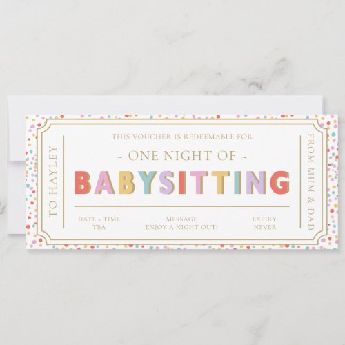 Multi Dot Babysitting Gift Voucher Card