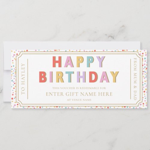 Multi Dot Happy Birthday Gift Voucher Card
