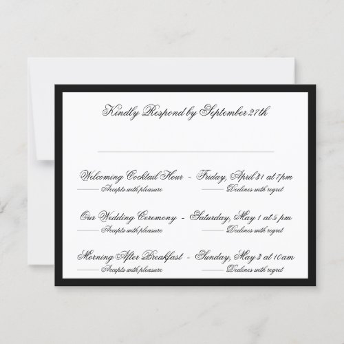 Multi_Event Formal Black Classic Frame Wedding RSVP Card