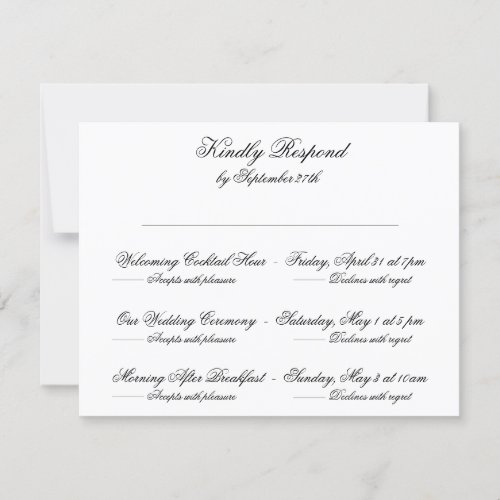 Multi_Event Formal Black  White Classic Wedding RSVP Card