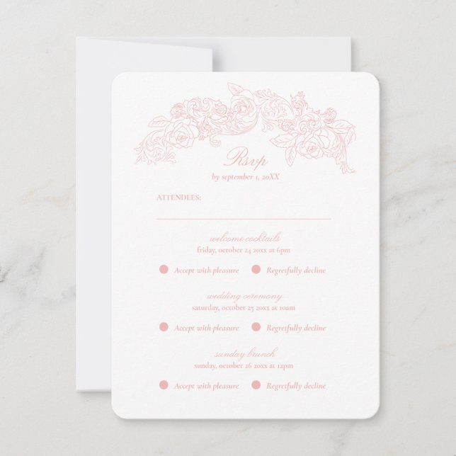 Multi Event Victorian Pink Romantic RSVP Card (Front)