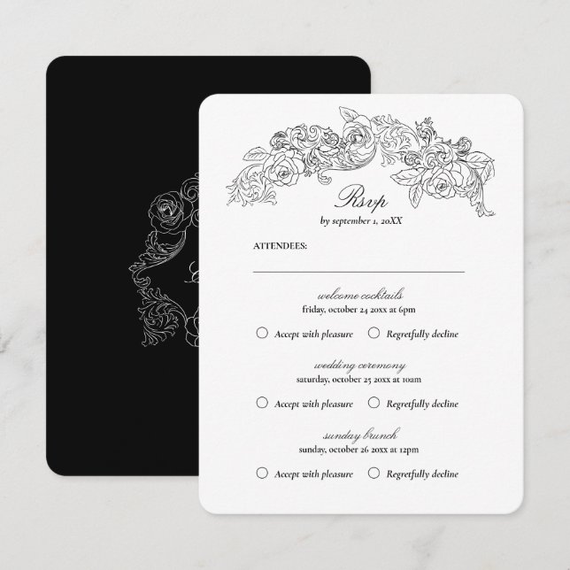 Multi Event Vintage Black Romantic RSVP Card (Front/Back)