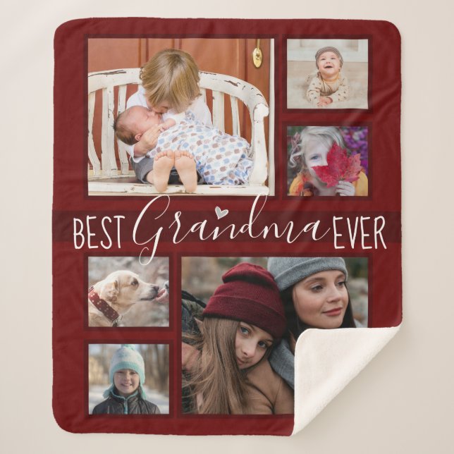 Multi Family Photo Best Grandma Ever Wine Sherpa Blanket (Front)