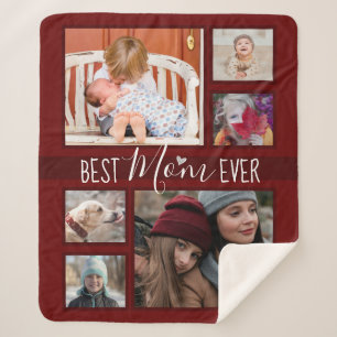 Multi Family Photo Best Mom Ever Wine Sherpa Blanket