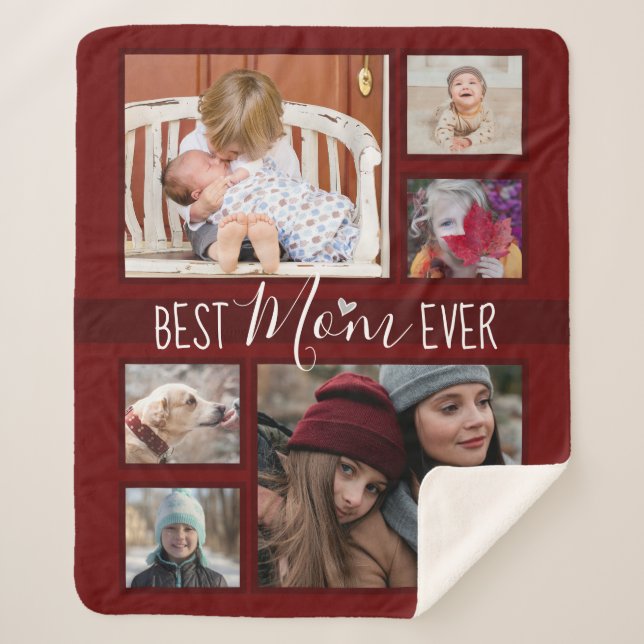 Multi Family Photo Best Mom Ever Wine Sherpa Blanket (Front)