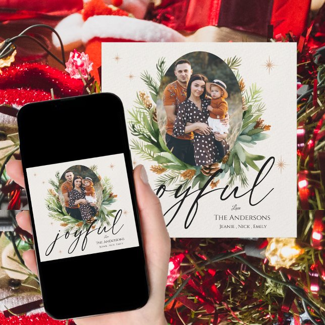 Multi Family Photos Green Leaves Joyful Christmas Holiday Card (Multi Family Photos Green Leaves Joyful Christmas Holiday Card)