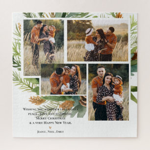 Multi Family Photos Green Leaves Joyful Christmas Jigsaw Puzzle