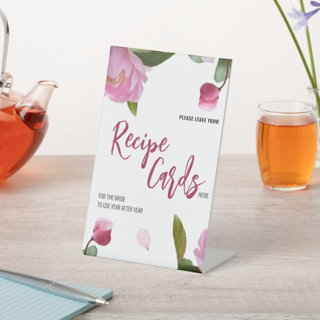 Multi Floral Bridal Shower Recipe Cards Pedestal Sign (In SItu)
