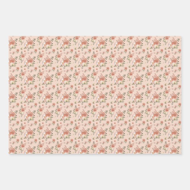 Multi Floral on Pink Wrapping Paper Sheets (Front)