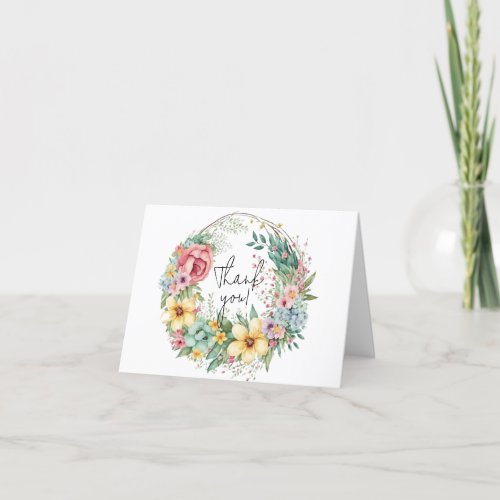 Multi Floral Watercolor Wreath Thank You