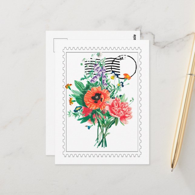 Multi  flower bouquet faux canvas print postcard (Front/Back In Situ)