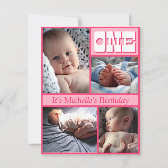 Multi Frame Pink One Birthday Invitation (Front)